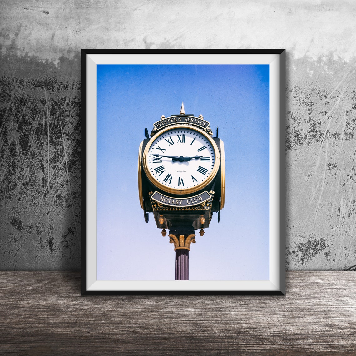 Western Springs Rotary Club Vintage Street Clock Blue Sky Poster