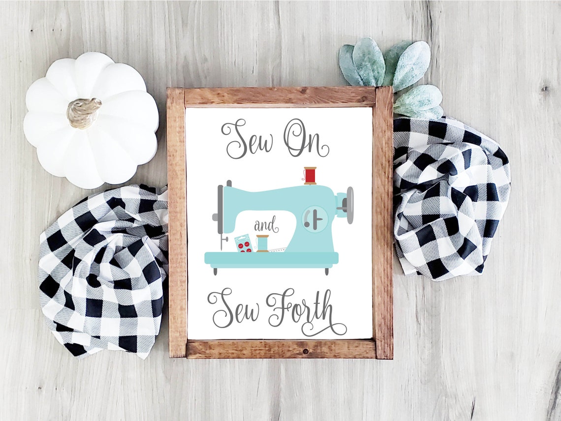 Sew On And Sew Forth Teal Sewing Machine Craft Room Sign Poster - Image 2