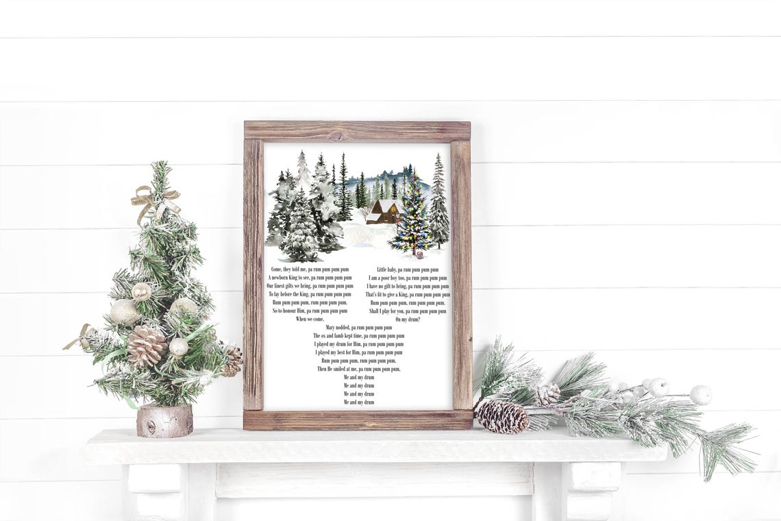 The Little Drummer Boy Song Lyrics Snowy Christmas Tree Scene Poster - Image 5