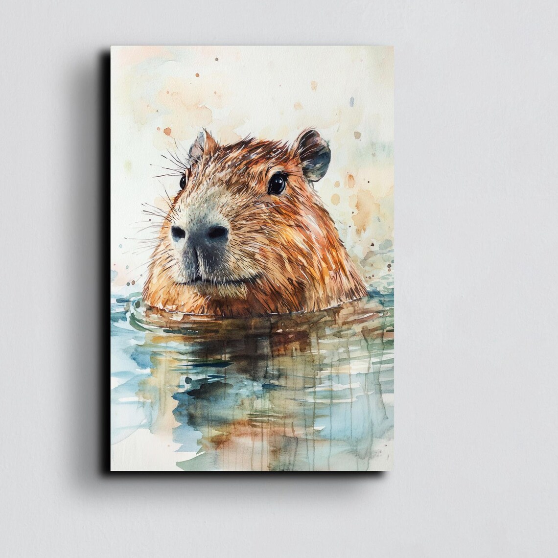 Capybara Watercolor Animal Art Print, Abstract Modern