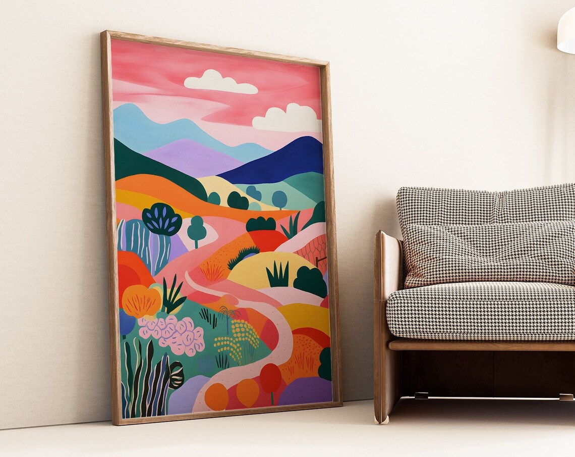 Abstract Mountain Wall Art Colorful Print Acrylic Paint Landscape Illustration Scenery Maximalist Decor Prints