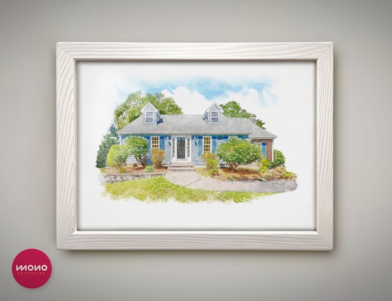 House Portrait Watercolor Art Print, Home Gift