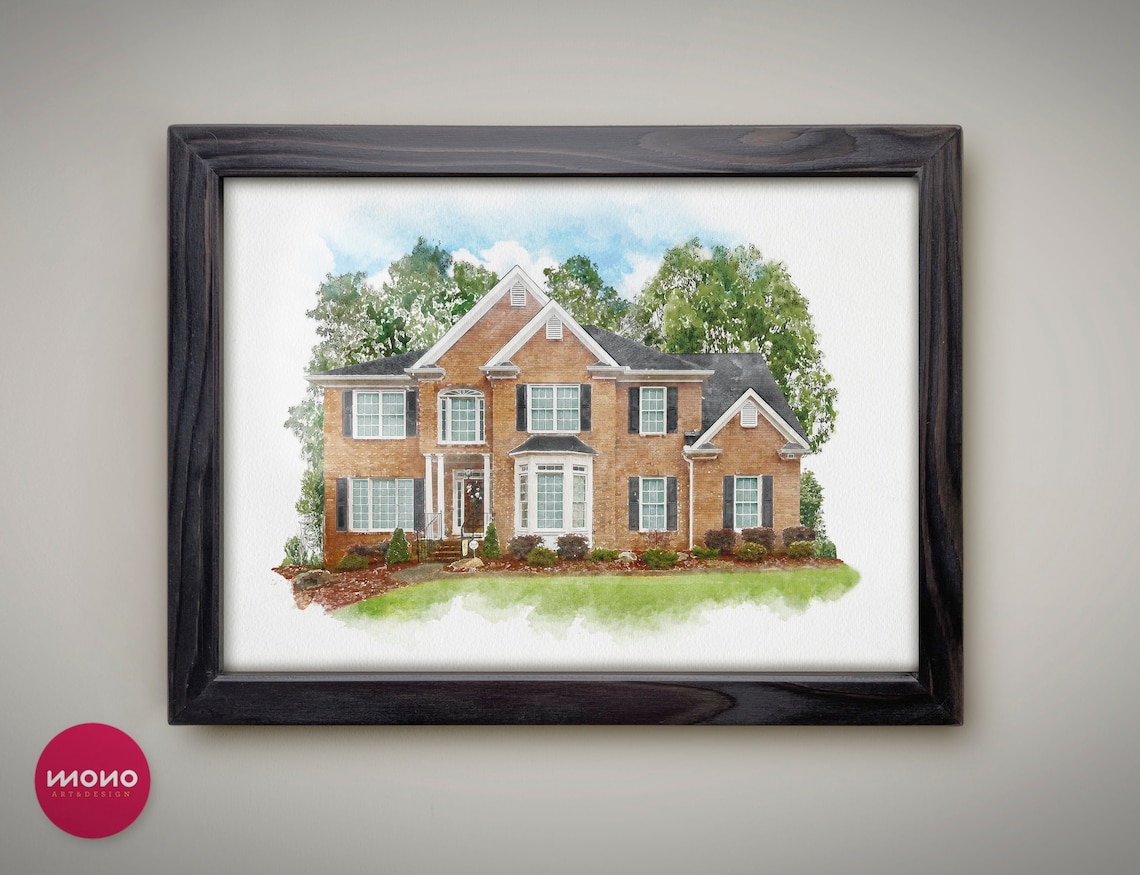 Custom House Portrait Watercolor, Home Portrait
