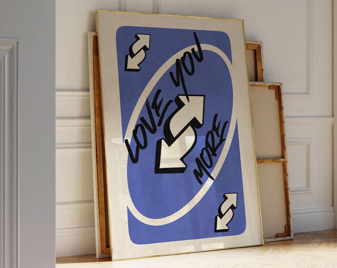 Love You More Slate Blue Playing Card Retro Reverse Trendy Poster