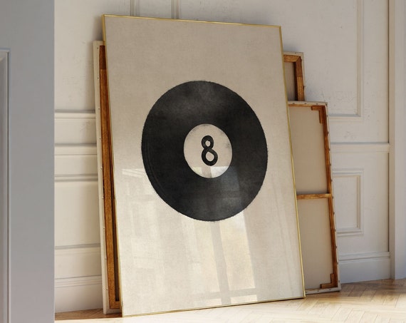 8 Ball Retro Print Trendy Wall Art For College Dorms Teen Rooms And Bar Cart Decor