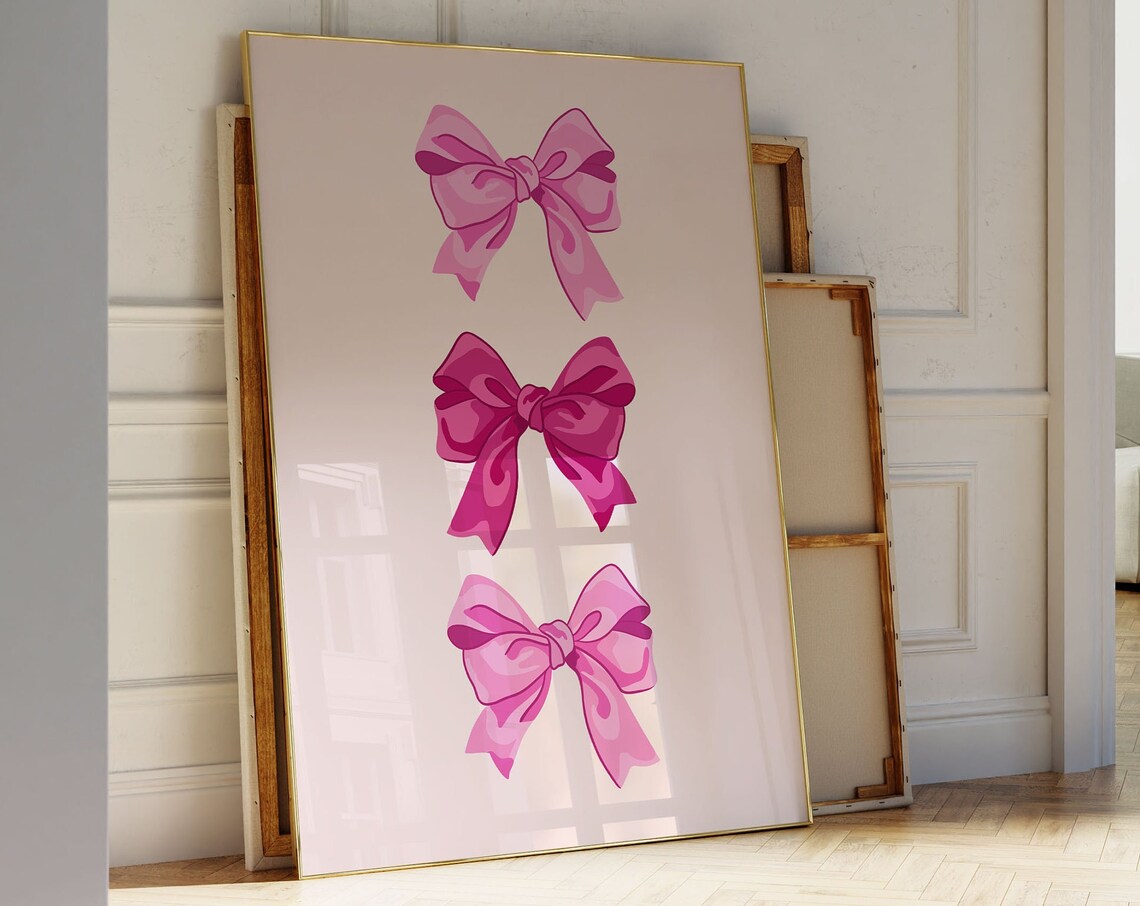 Coquette Pink Bow Trio Trendy Girly Aesthetic Bedroom Poster