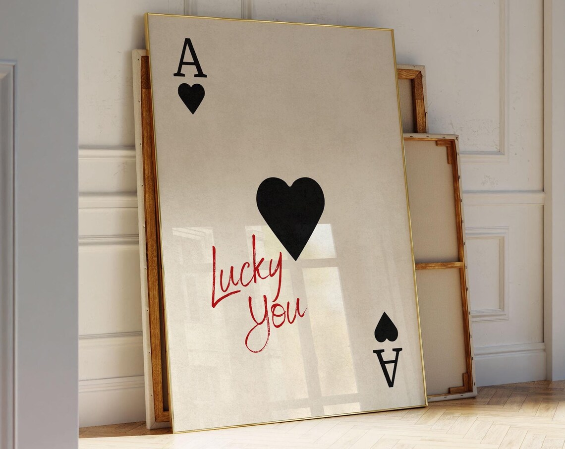 Lucky You Ace Of Hearts Retro Motivational Poster