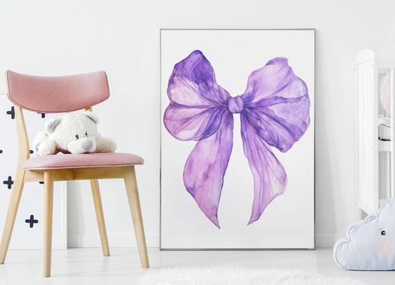 Purple Ribbon Bow Print Balletcore Wall Art Cute Nursery Wall Art Trendy Purple Art Print Girly Wall Decor