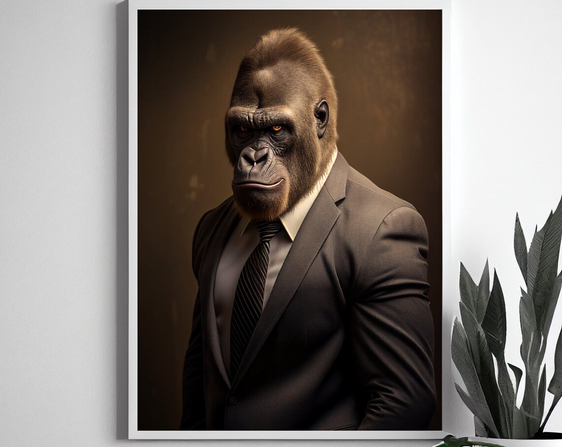 Gorilla In A Suit Vintage Animal Art Print - Image 2