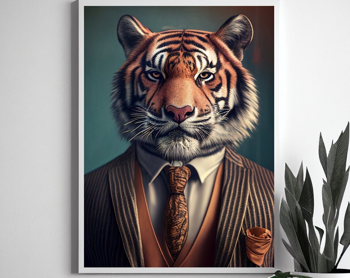 Tiger In A Suit Vintage Painting Art Print - Image 2
