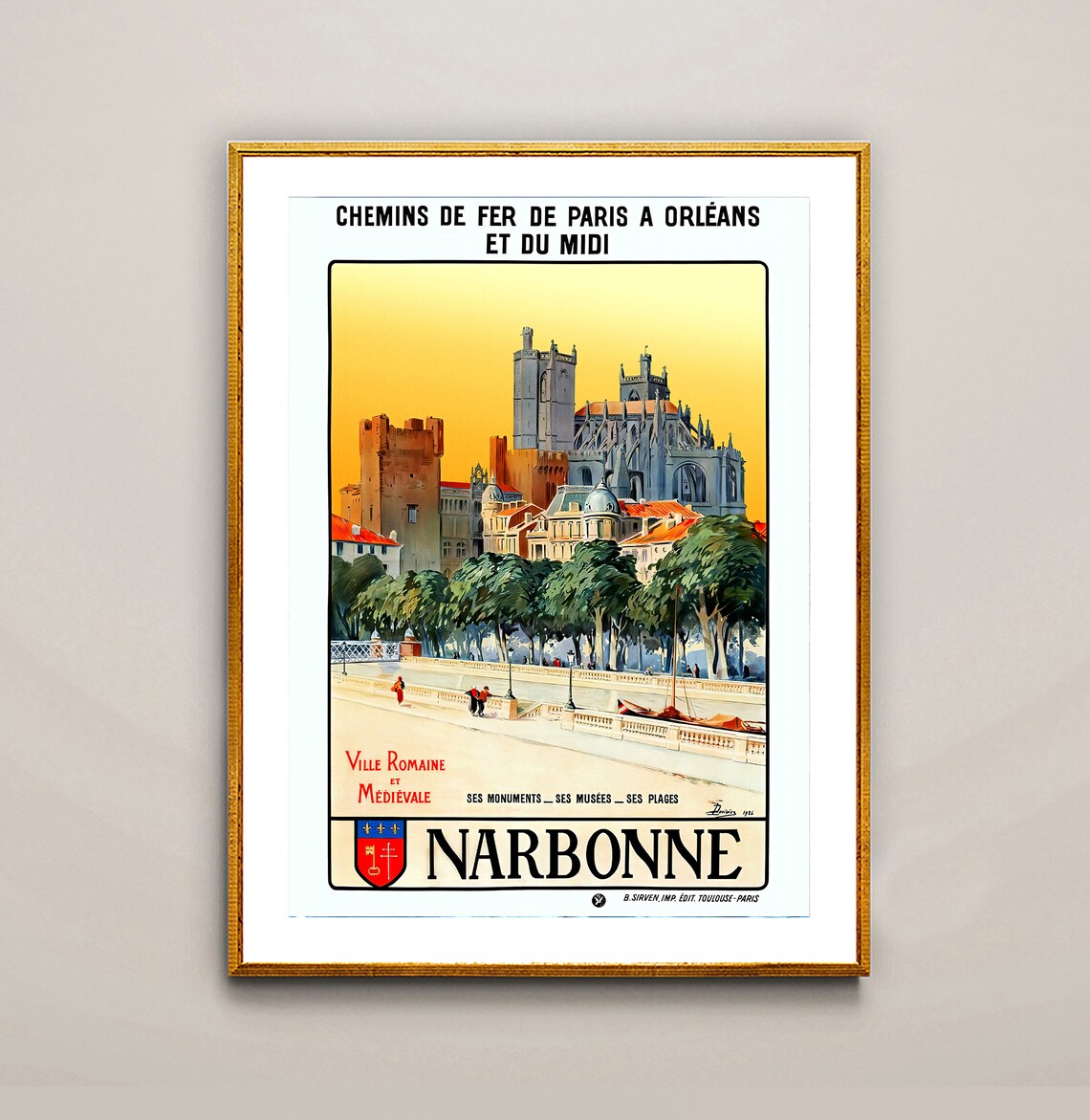 Narbonne France Roman Medieval Canal City Vintage Travel Poster - Image 2