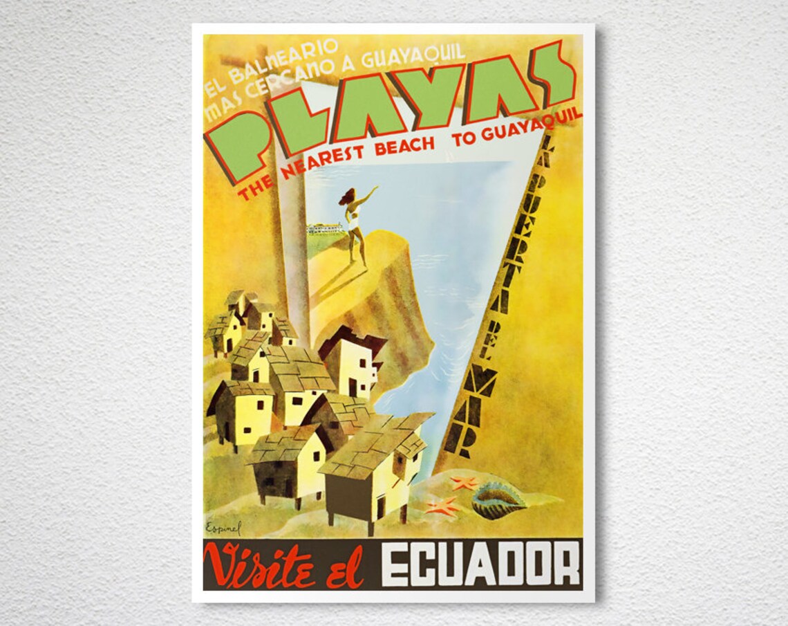 Visite El Ecuador Playas Guayaquil Vintage Travel Poster - Image 2