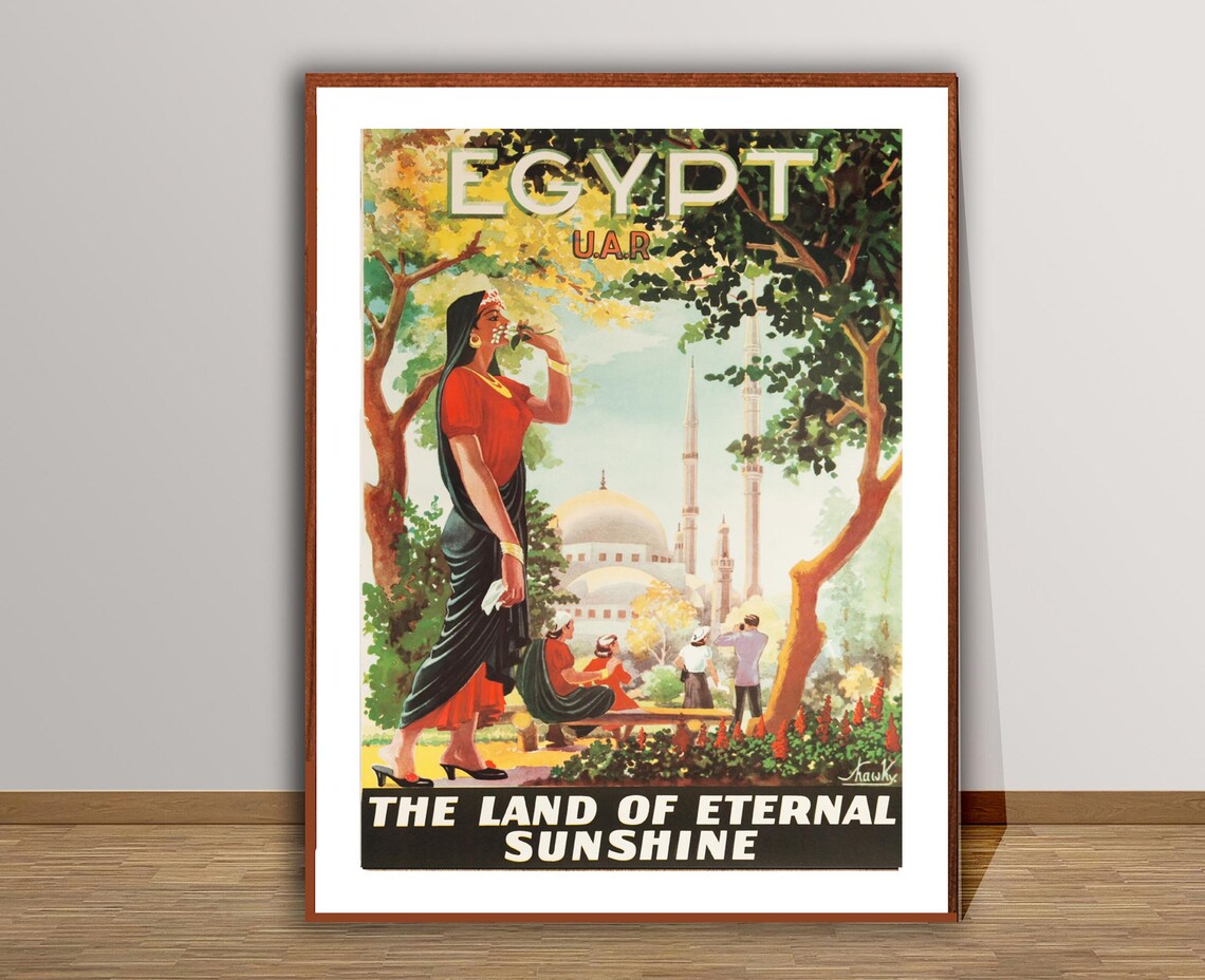Egypt Land of Eternal Sunshine UAR Mosque Vintage Travel Poster - Image 2