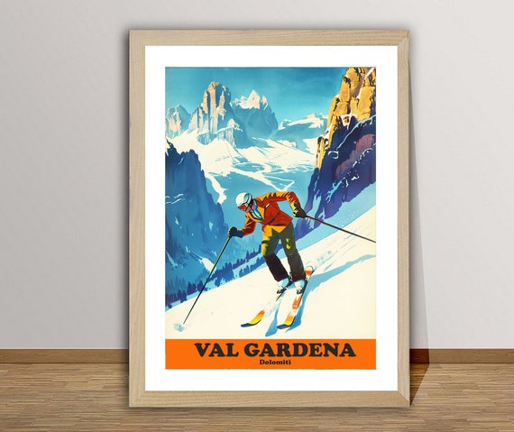 Val Gardena Dolomiti Italy Vintage Ski Travel Poster