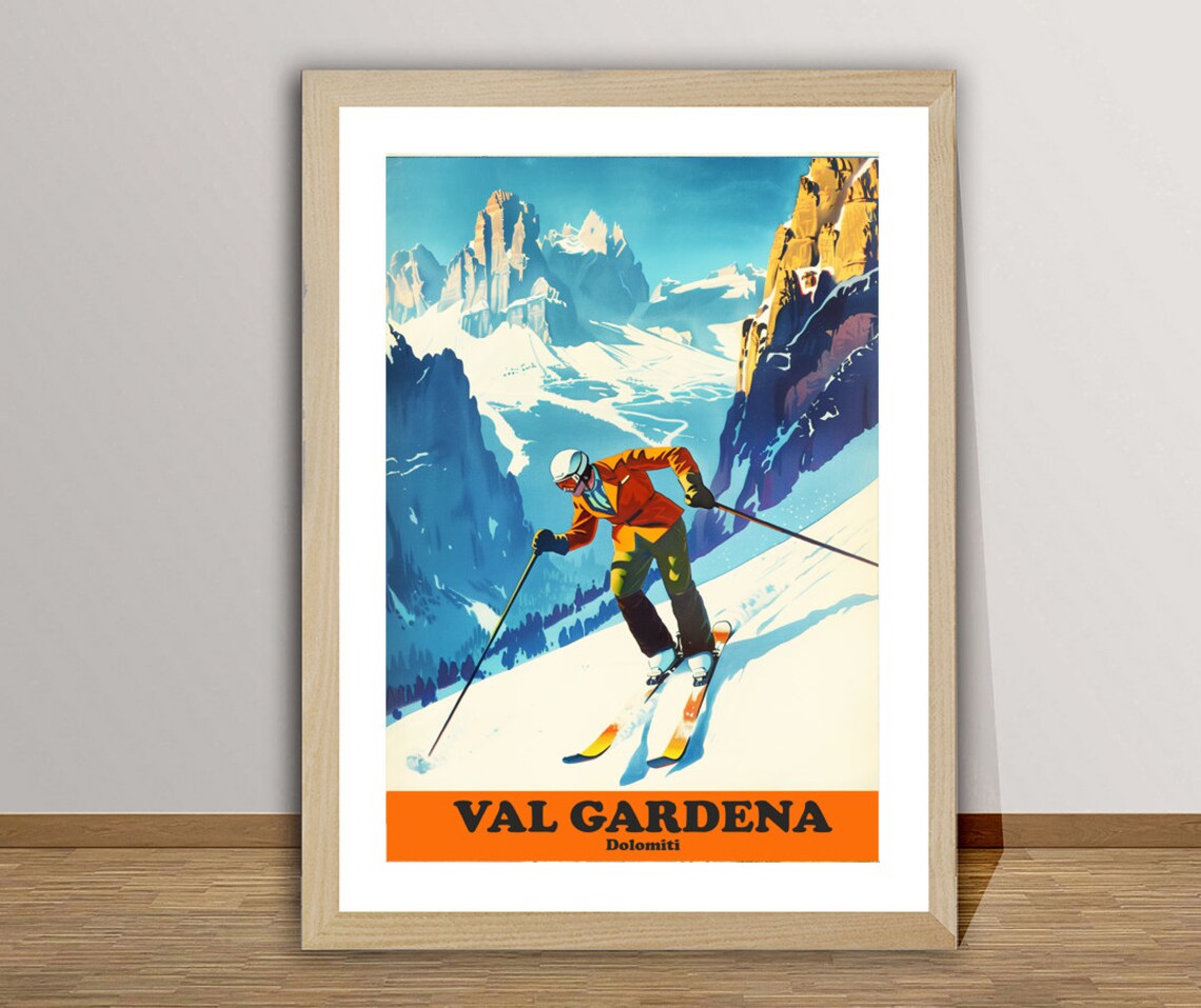 Val Gardena Dolomiti Italy Vintage Ski Travel Poster