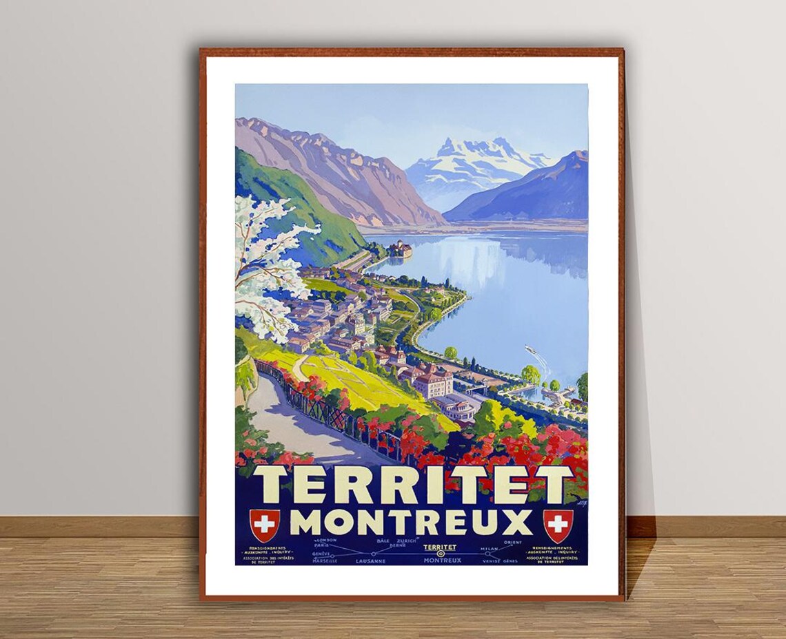 Territet Montreux Switzerland Lake Geneva Vintage Travel Poster - Image 3