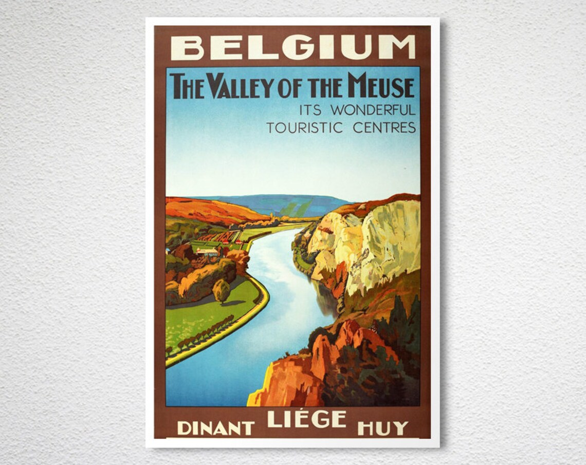 Belgium Valley Of The Meuse Vintage Travel Poster Dinant Liege Huy - Image 2