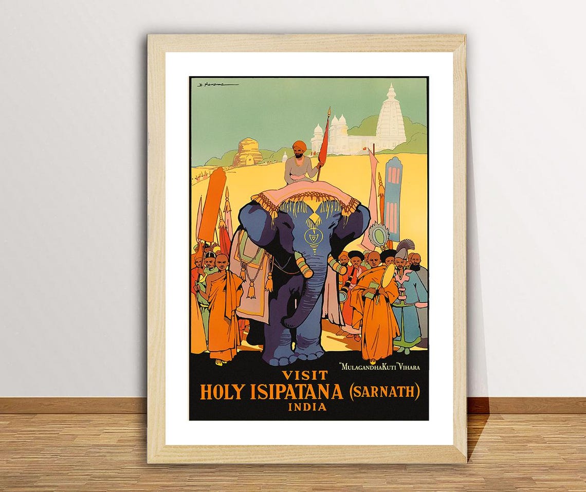 Holy Isipatana Sarnath India Elephant Vintage Travel Art Poster