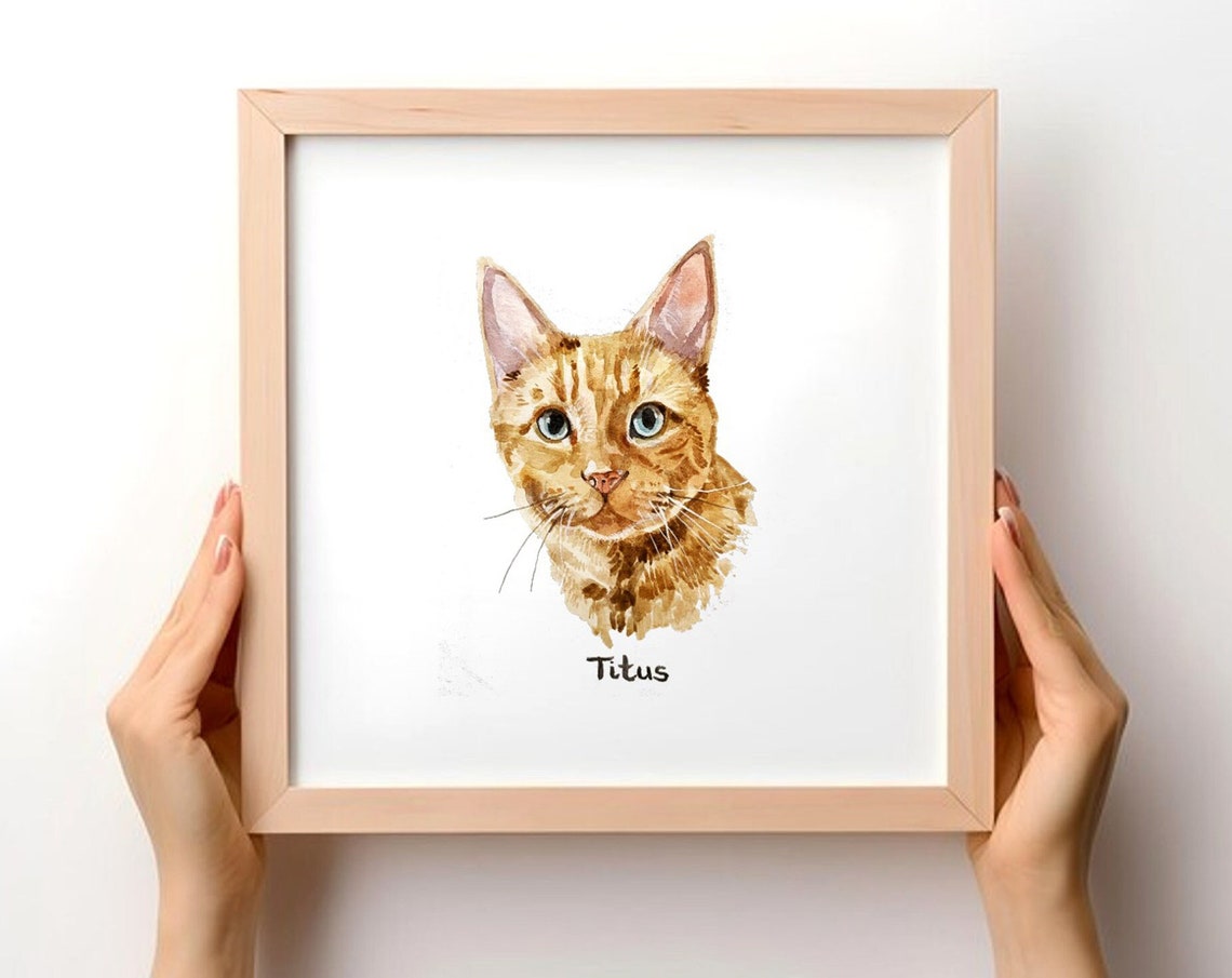 Pet Portrait Painting, Watercolor Cat Memorial Gift