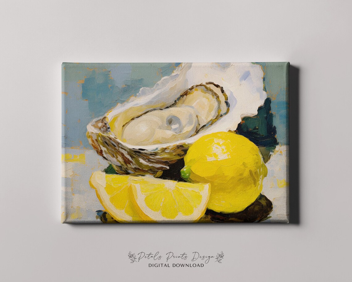 Oyster Shell with Lemon Wedges Bright Still Life Painting Poster - Image 4