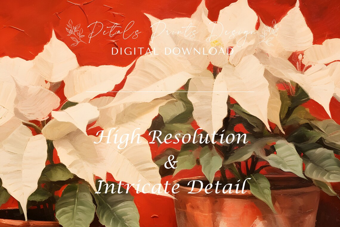 Poinsettia Rustic Christmas Art Print, Vintage Holiday - Image 3