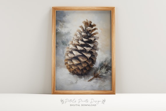 Vintage Pinecone Christmas Art Print, Rustic Holiday Decor
