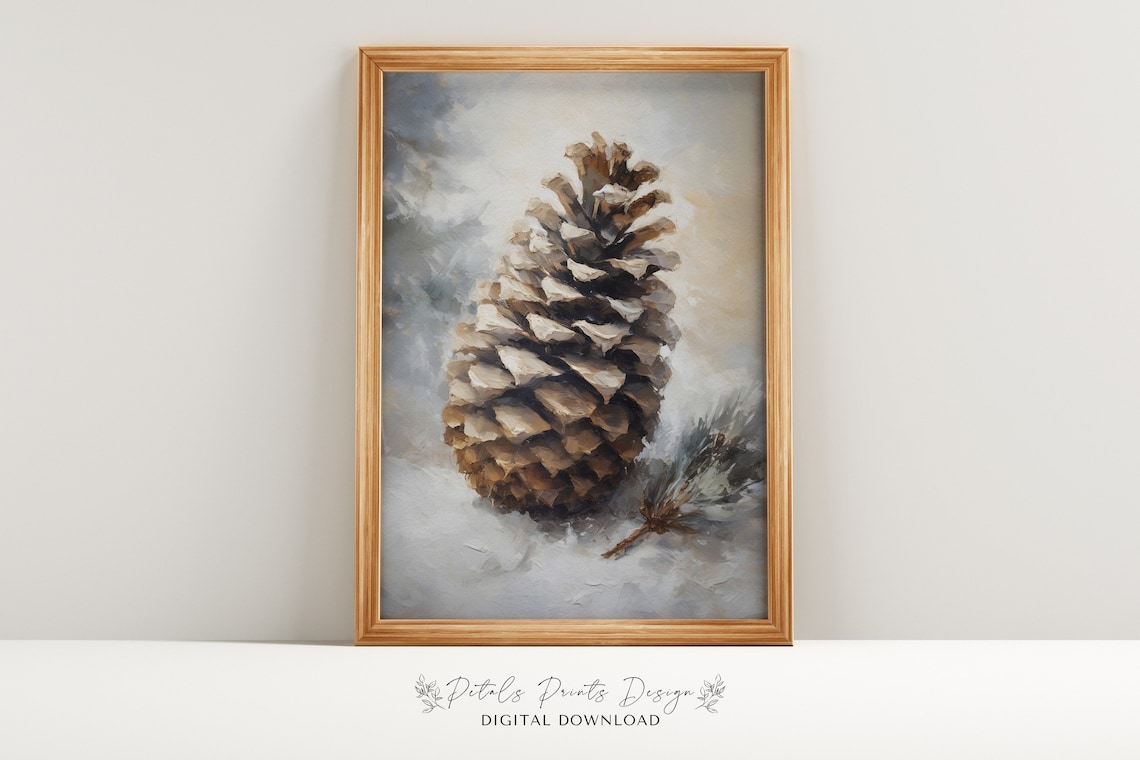 Vintage Pinecone Christmas Art Print, Rustic Holiday Decor
