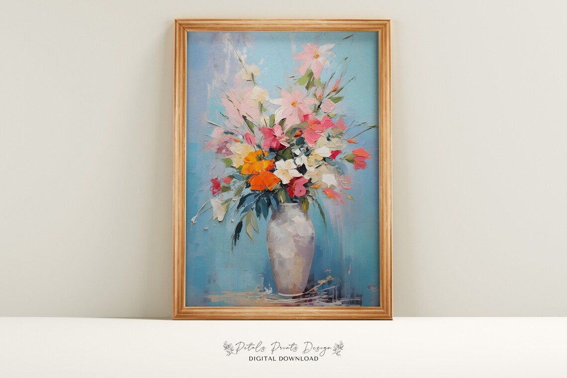 Flower Bouquet Art Vintage Oil Painting Cottagecore Wall Art Decor Farmhouse Print Garden Art Print 2024