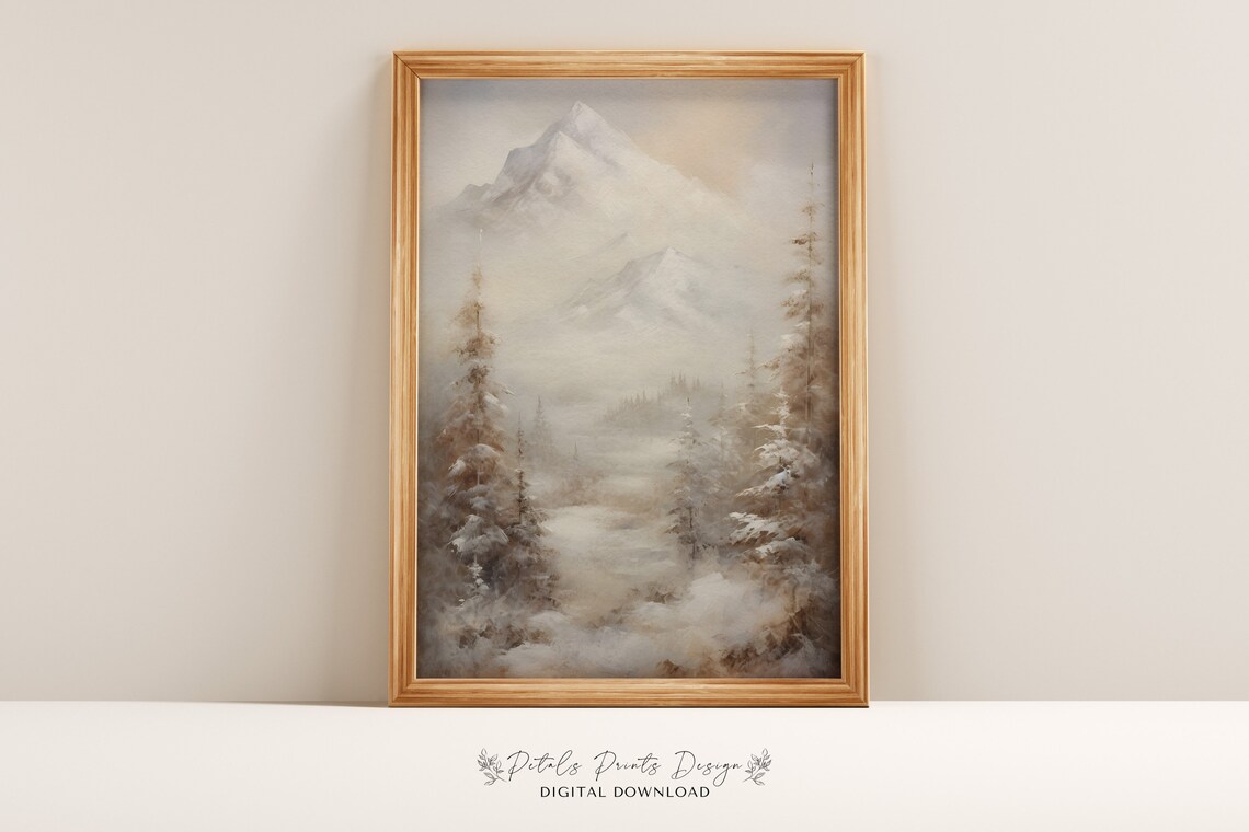 Rustic Winter Landscape, Vintage Snowy Countryside Art Print
