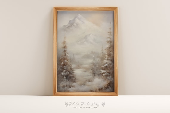 Rustic Winter Landscape, Vintage Snowy Countryside Art Print