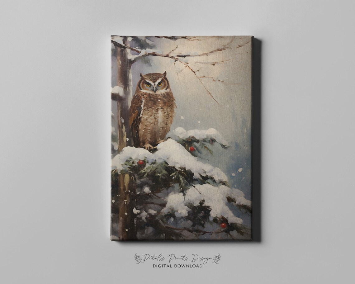 Christmas Owl Rustic Vintage Holiday Art Print - Image 4
