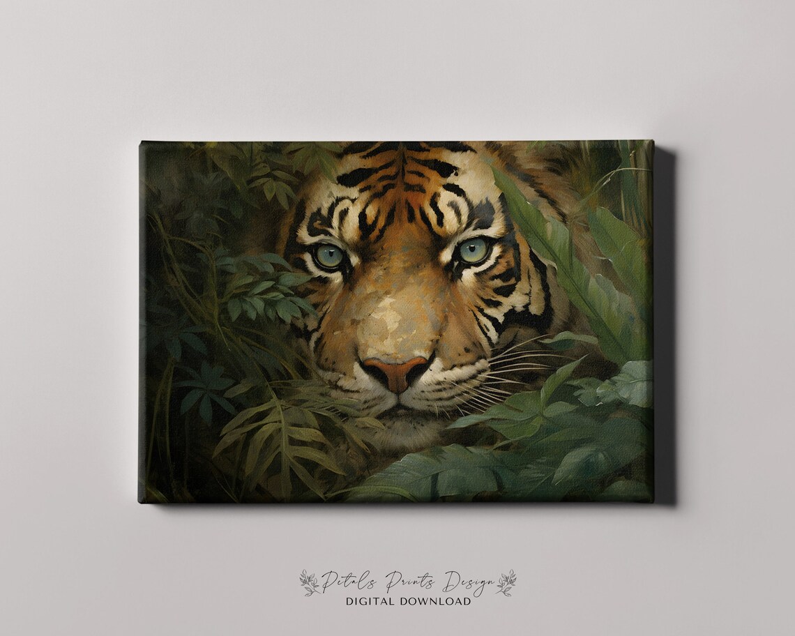 Tiger Portrait Green Eyes Dark Foliage Close Up Wildlife Poster - Image 4