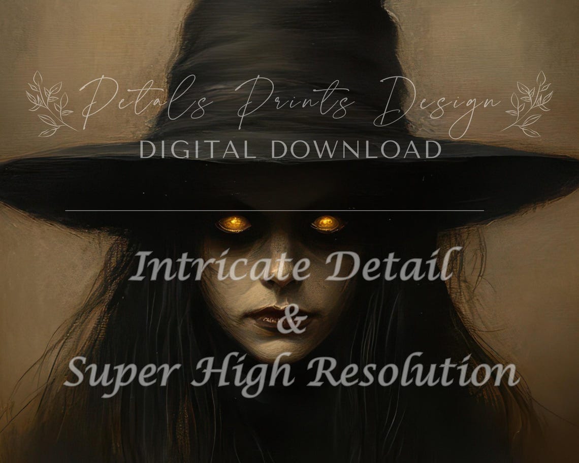 Witch Portrait With Glowing Eyes Black Hat Gothic Halloween Poster - Image 2