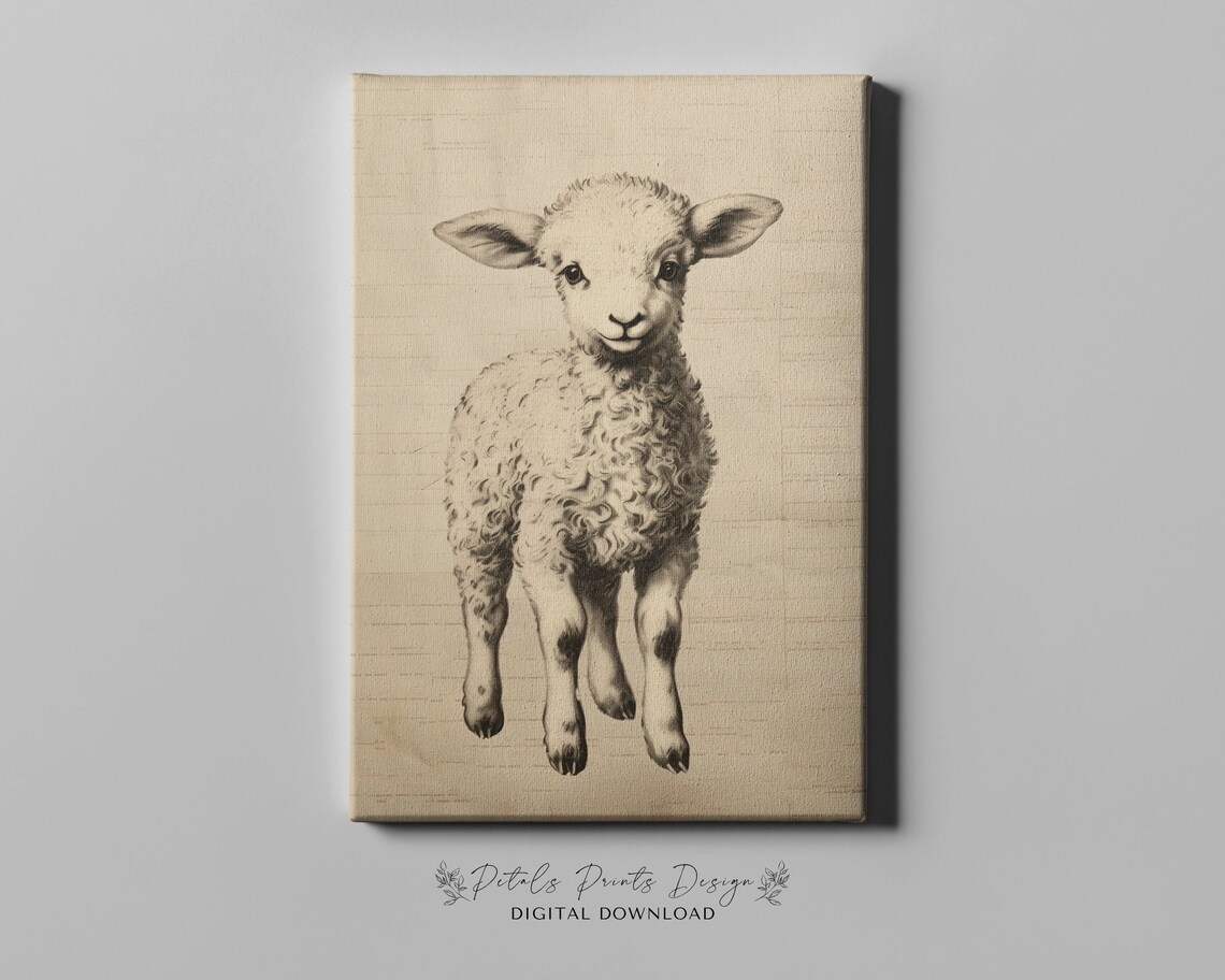 Baby Lamb Ink Sketch on Vintage Book Page Rustic Farm Art Poster - Image 4