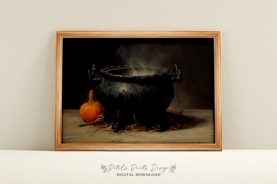 Vintage Witch Cauldron Halloween Art Print