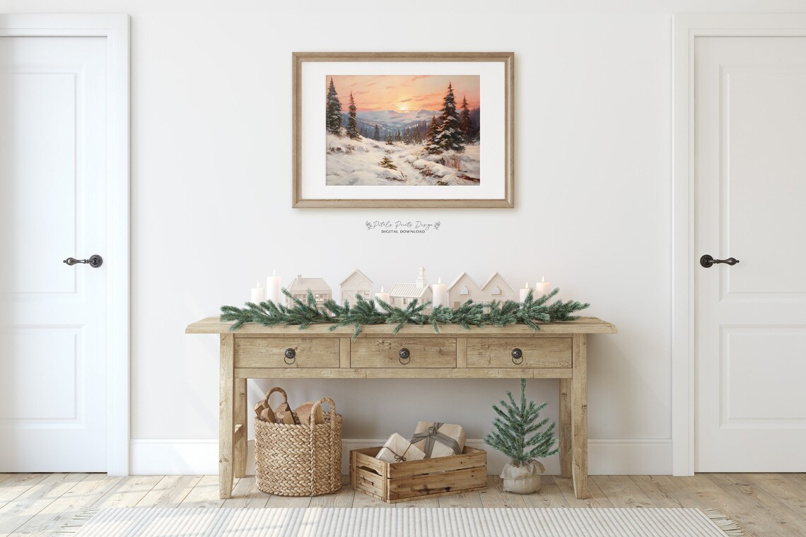 Rustic Winter Landscape Vintage Poster, Farmhouse Decor - Image 2