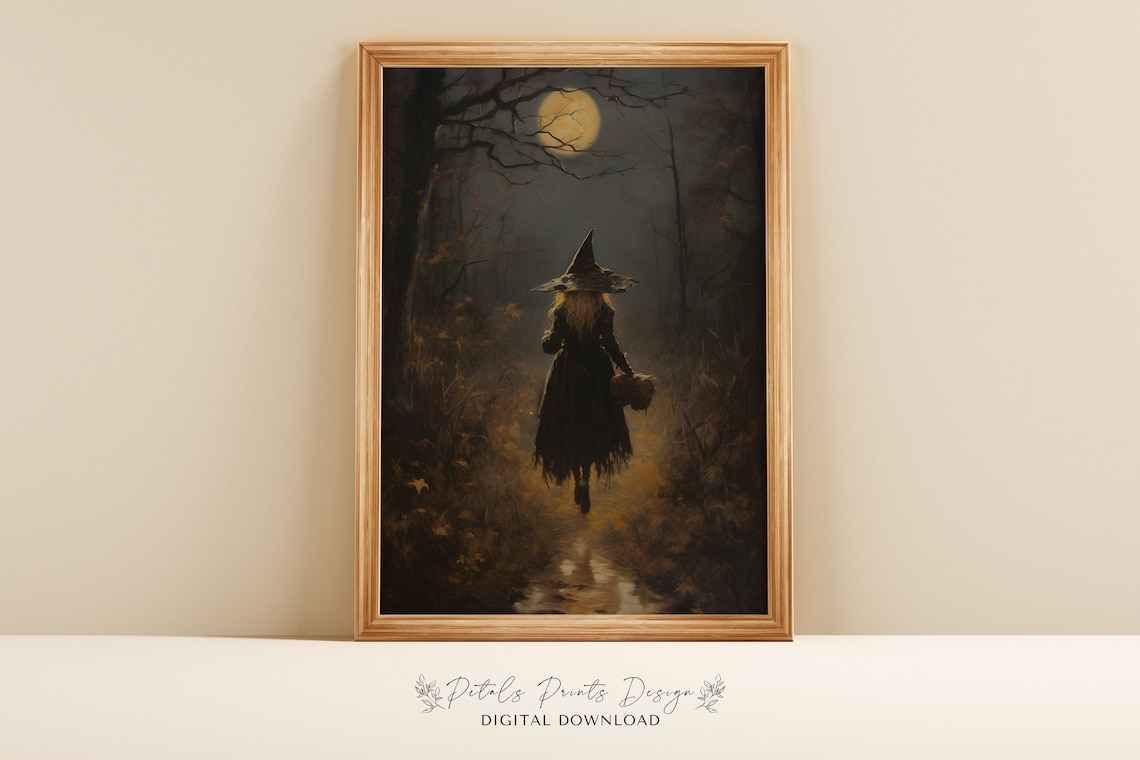 Witchy Halloween Rustic Vintage Art Print