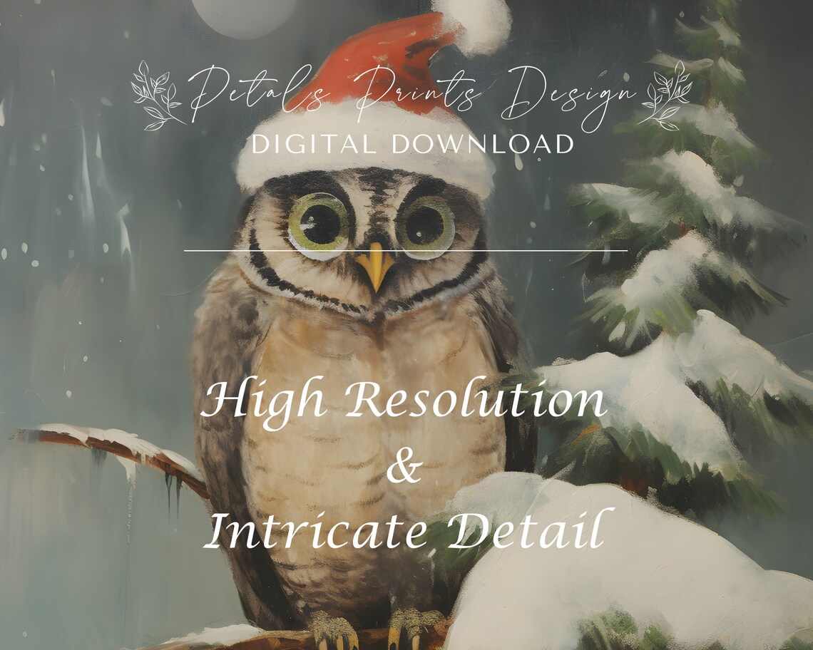 Rustic Christmas Owl Vintage Holiday Art Print - Image 3