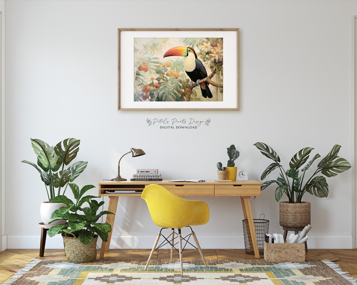 Toco Toucan Tropical Flowers Watercolor Jungle Bird Art Print - Image 2