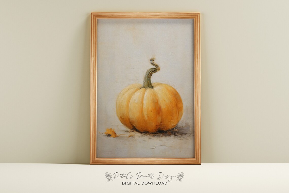 Pumpkin Still Life Painting Rustic Vintage Fall Art
