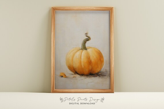 Pumpkin Still Life Painting Rustic Vintage Fall Art
