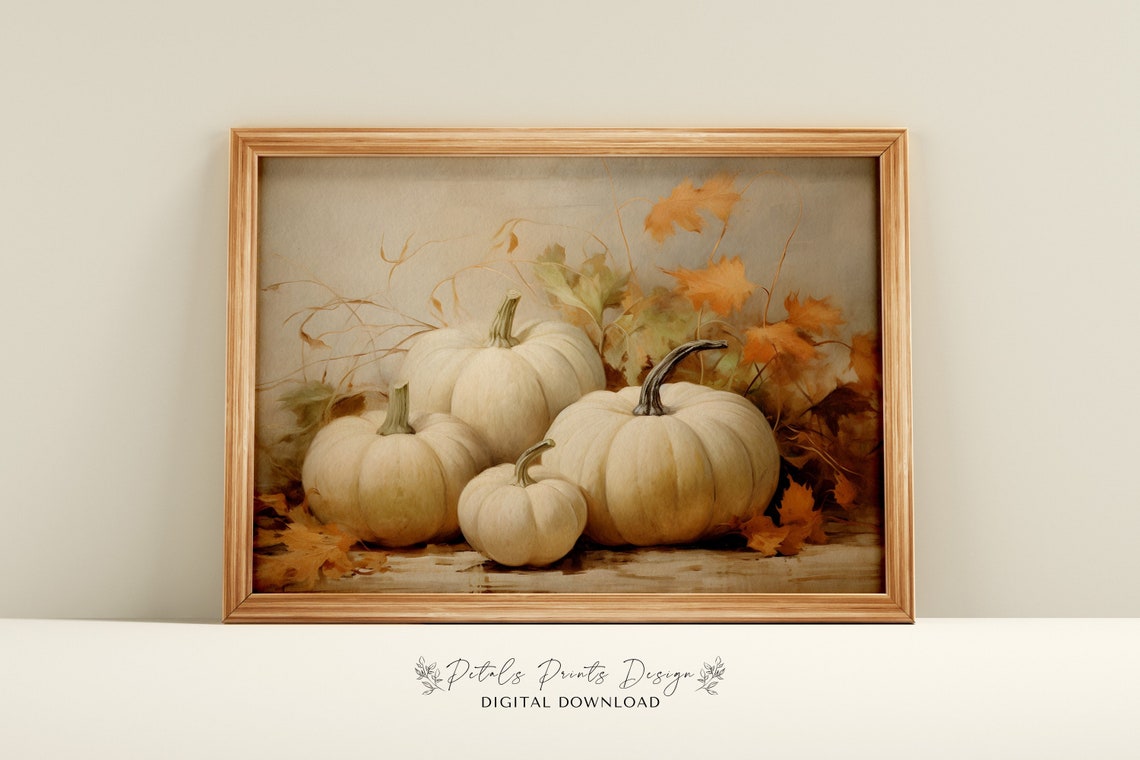 White Pumpkin Still Life Autumn Rustic Fall Harvest Home Decor Poster