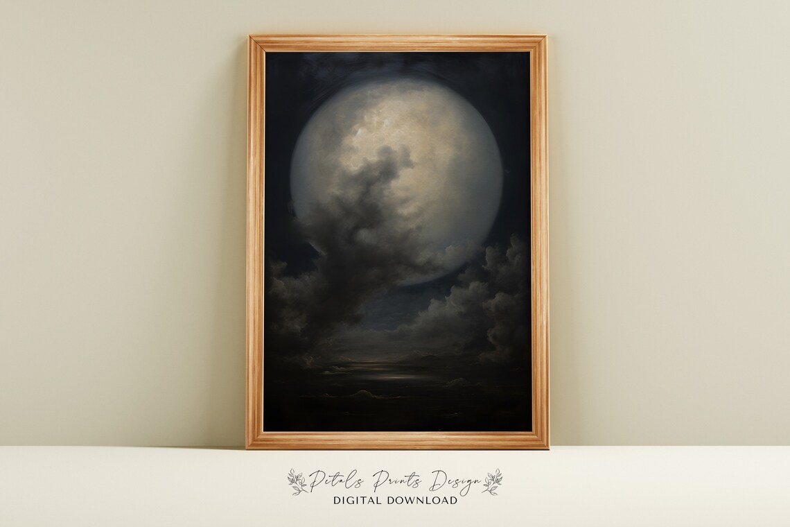 Vintage Halloween Full Moon Painting, Spooky Art Print