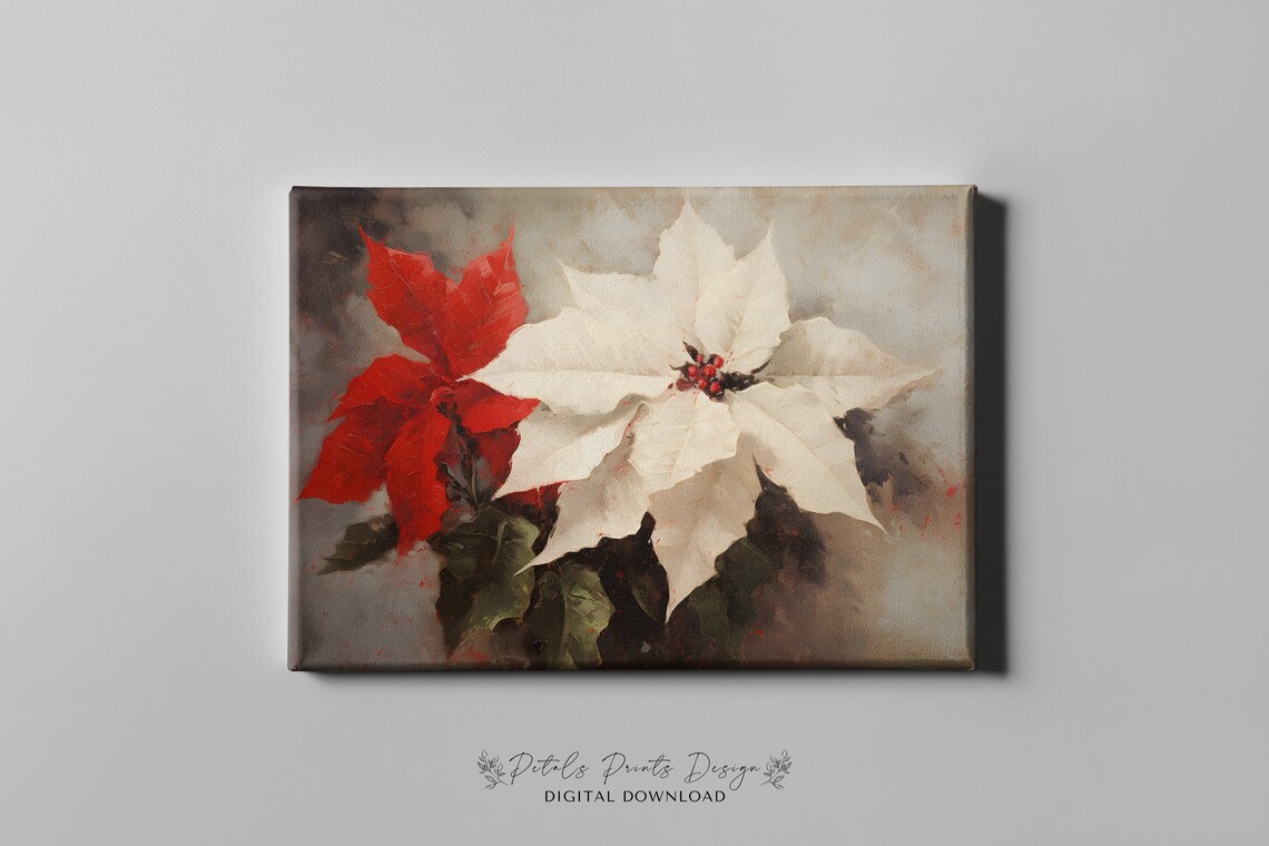 Vintage Christmas Poinsettia Rustic Holiday Art Print - Image 4