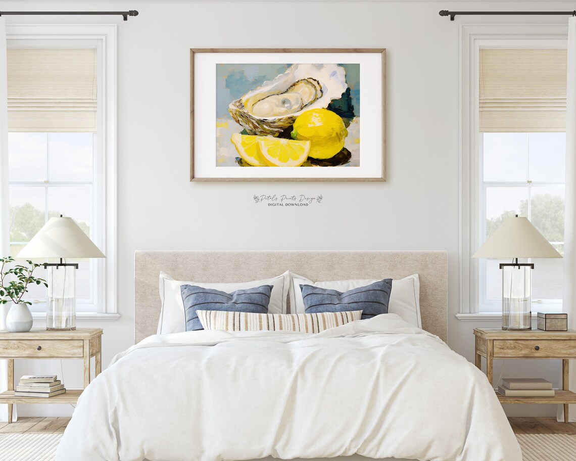 Oyster Shell with Lemon Wedges Bright Still Life Painting Poster - Image 2