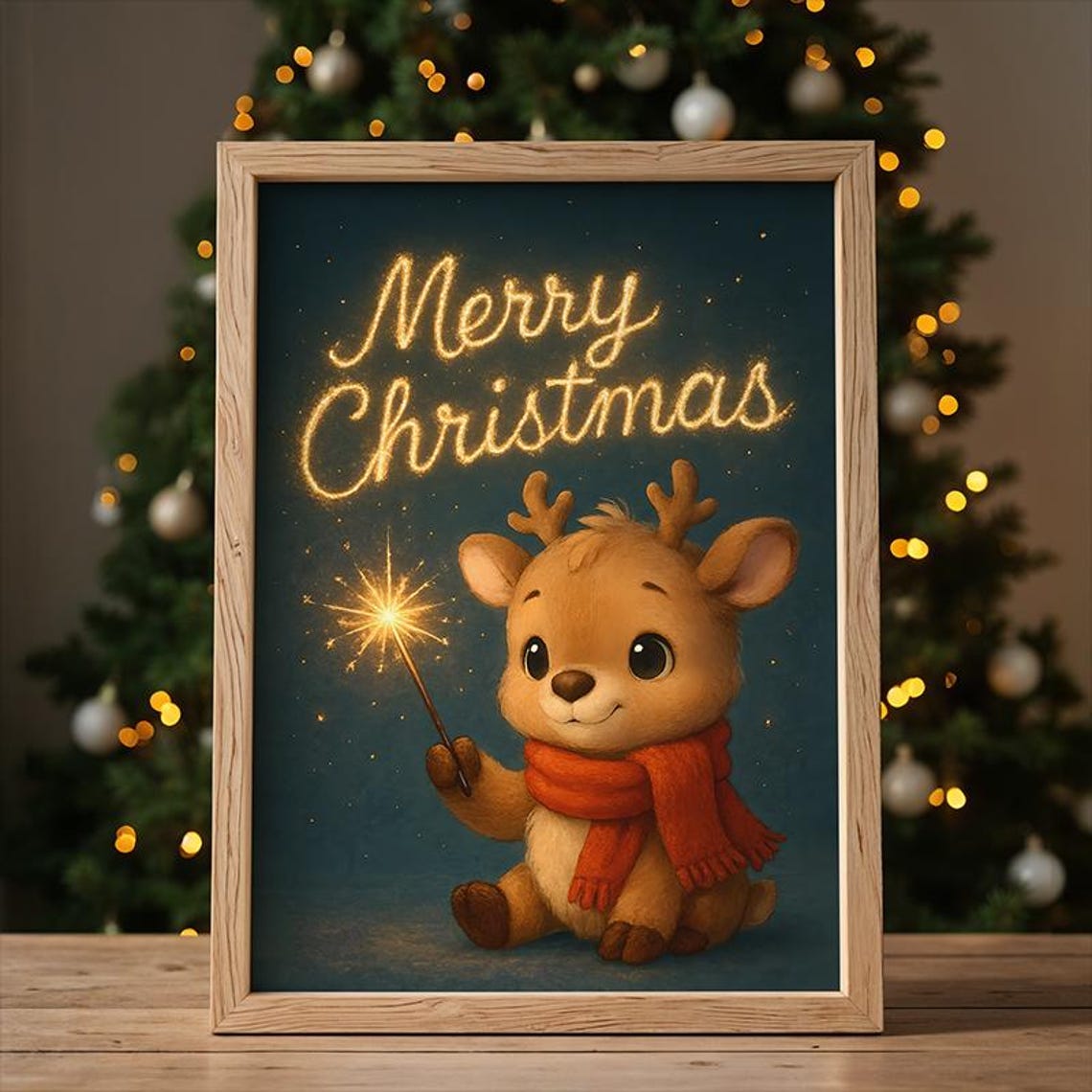 Baby Reindeer Print Cute Christmas Nursery Wall Art
