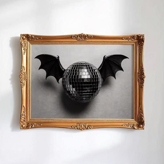 Bat Poster Bats Art Halloween Retro Trendy Disco Ball Print