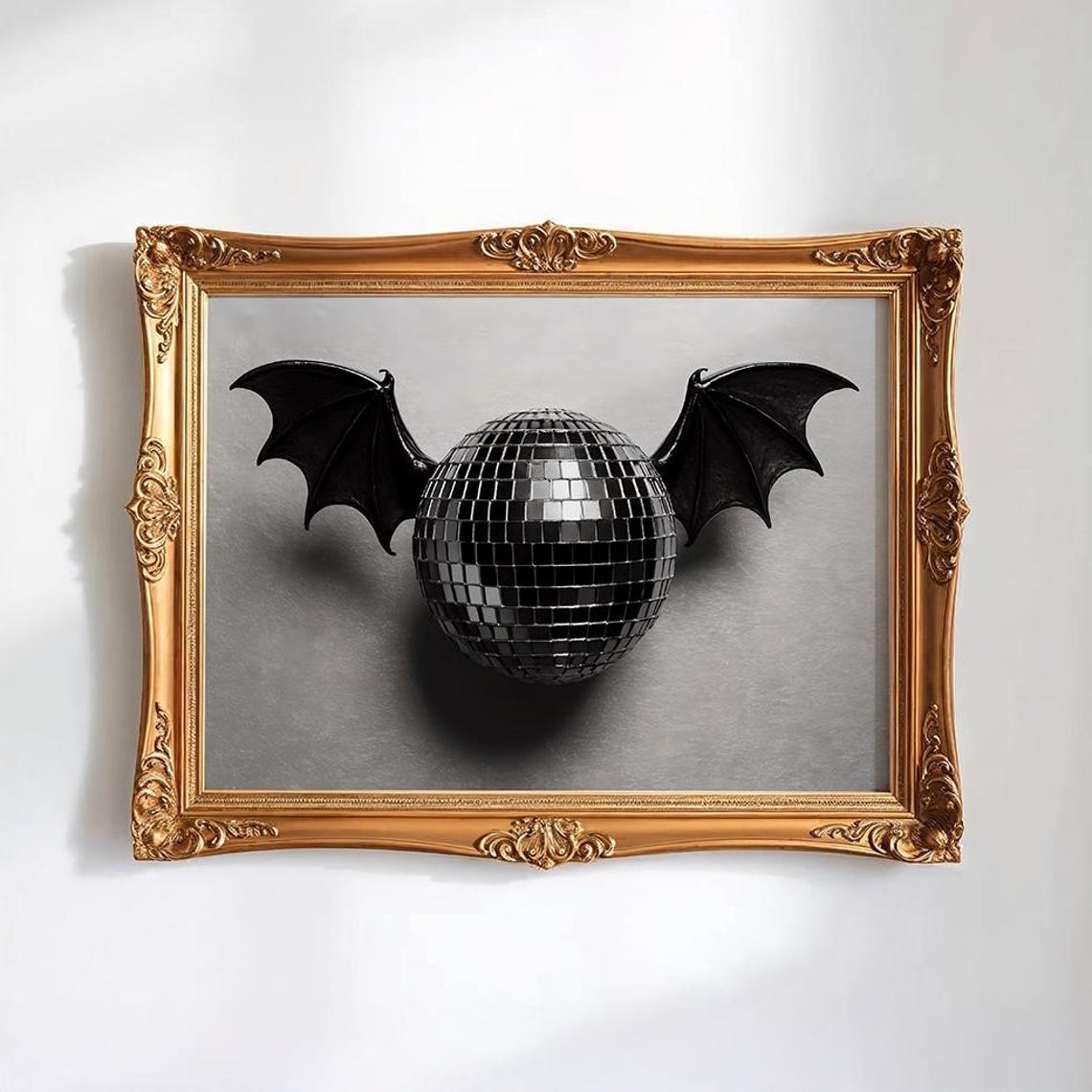 Bat Poster Bats Art Halloween Retro Trendy Disco Ball Print