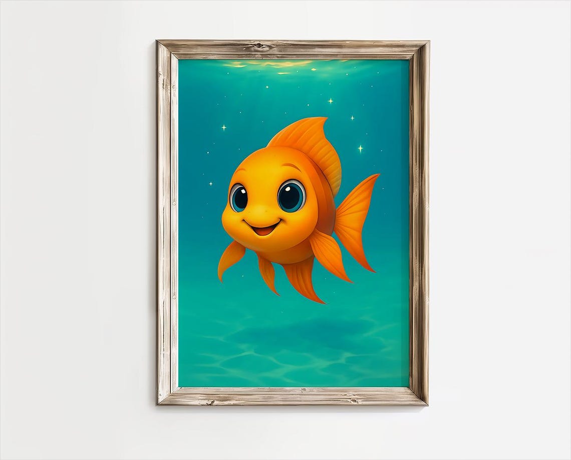 Cute Angelfish Print Ocean Nursery Wall Art