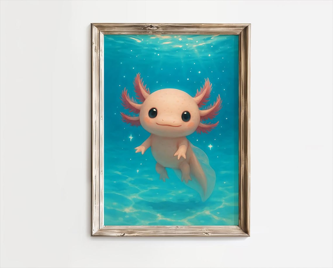 Axolotl Cute Art Print, Gift For Lovers